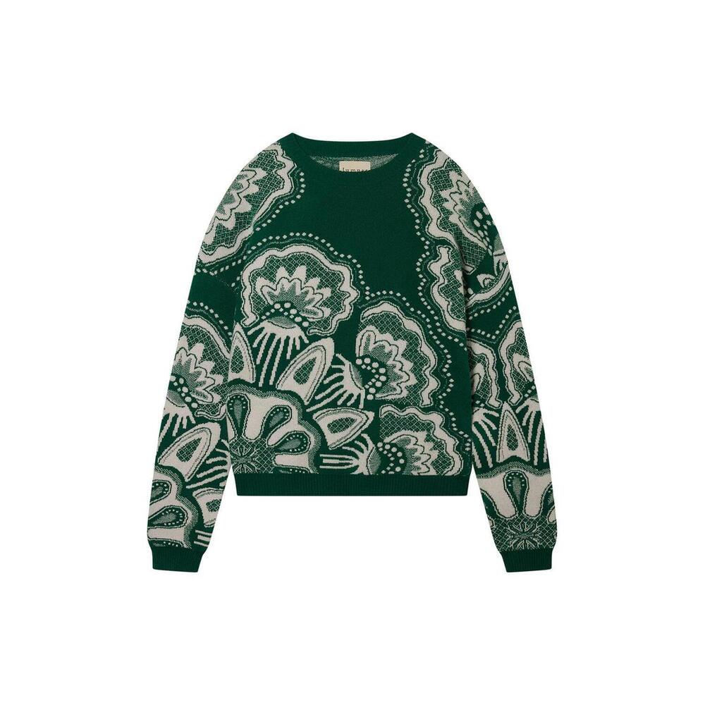 NEW JUMPER1234 women's doily crew jumper in green and fog
